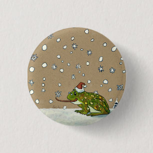 Cute Frog vangt snowflake met tong Ronde Button 3,2 Cm