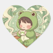 Cute Froggy Coffee Tale Design Hart Sticker (Voorkant)