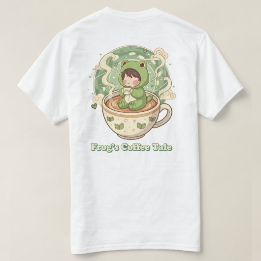 Cute Froggy Coffee Tale Design T-shirt (Design achterkant)