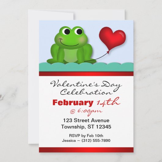 Cute Froggy Heart Valentine's Day Invitations (Devant)