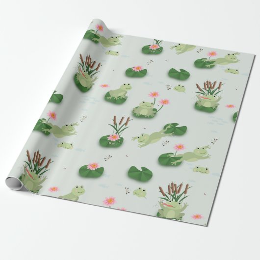 Cute Frogs in Lily Pond Cadeaupapier (Uitgerold)