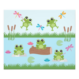 Cute Frogs in Pond Foto Afdruk