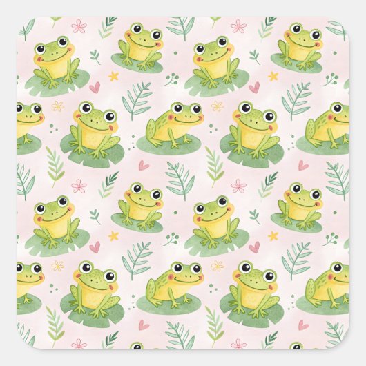 Cute frogs Pattern Vierkante Sticker (Voorkant)