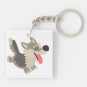 Cute Frolicsome Cartoon Wolf AcrylSleutelhanger Sleutelhanger (Achterkant)