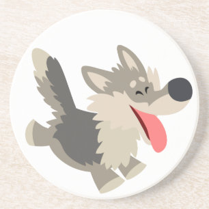 Cute Frolicsome Cartoon Wolf Onderzetter