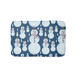 Cute Frosty Blue Snowman Waterverf Pattern Badmat