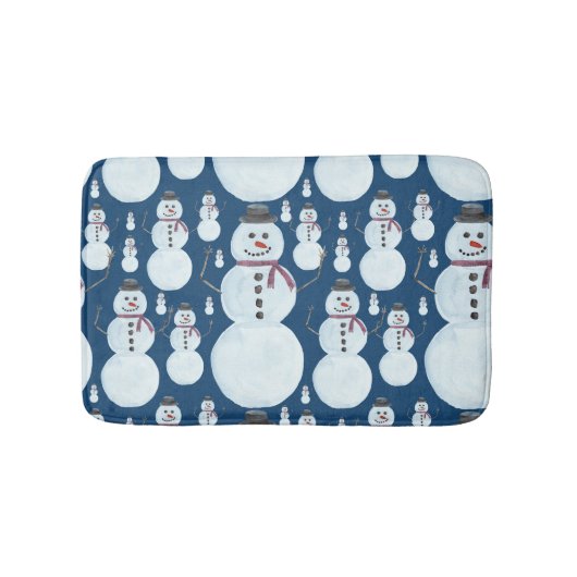 Cute Frosty Blue Snowman Waterverf Pattern Badmat (Voorkant)