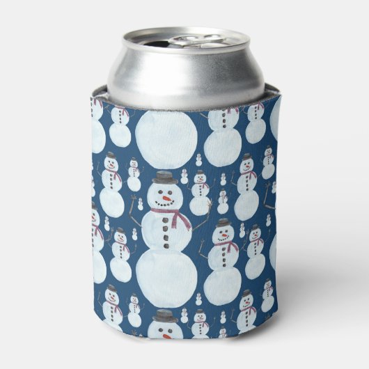 Cute Frosty Blue Snowman Waterverf Pattern Blikjeskoeler (Blikje Voorkant)