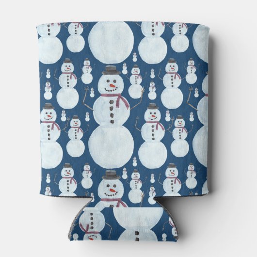 Cute Frosty Blue Snowman Waterverf Pattern Blikjeskoeler (Achterkant)