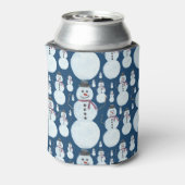 Cute Frosty Blue Snowman Waterverf Pattern Blikjeskoeler (Blikje Achterkant)