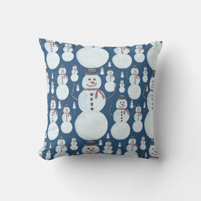 Cute Frosty Blue Snowman Waterverf Pattern Buitenkussen (Voorkant)