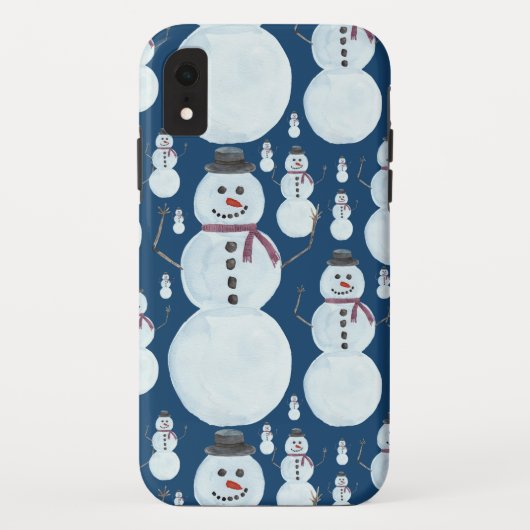 Cute Frosty Blue Snowman Waterverf Pattern Case-Mate iPhone Case (Achterkant)