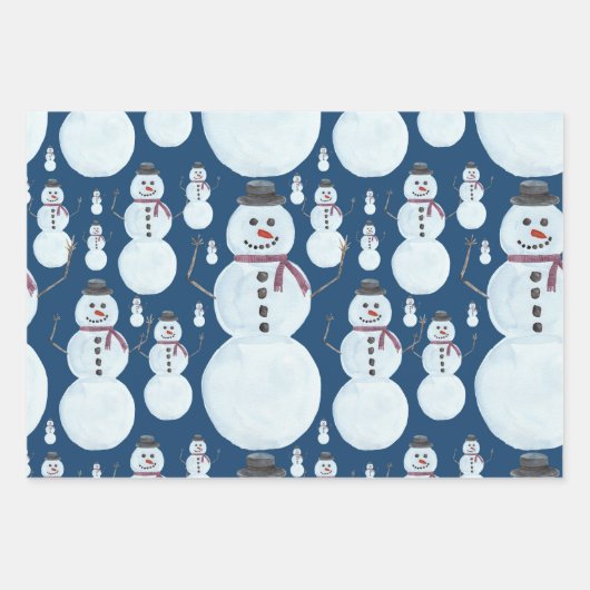 Cute Frosty Blue Snowman Waterverf Pattern Inpakpapier Vel (Voorkant 2)