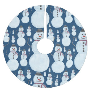 Cute Frosty Blue Snowman Waterverf Pattern Kerstboom Rok