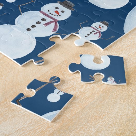 Cute Frosty Blue Snowman Waterverf Pattern Legpuzzel (Zijkant)