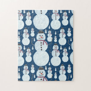 Cute Frosty Blue Snowman Waterverf Pattern Legpuzzel