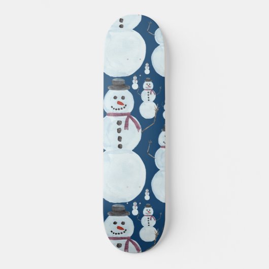 Cute Frosty Blue Snowman Waterverf Pattern Skateboard (Voorkant)