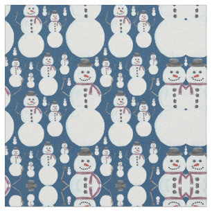 Cute Frosty Blue Snowman Waterverf Pattern Stof