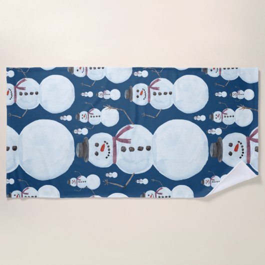 Cute Frosty Blue Snowman Waterverf Pattern Strandlaken (Voorkant)