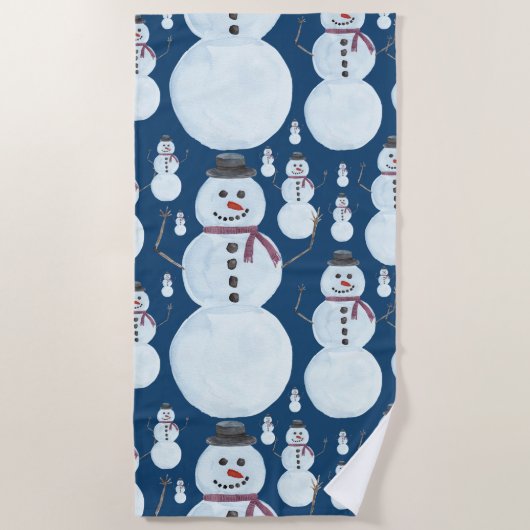 Cute Frosty Blue Snowman Waterverf Pattern Strandlaken (Voorkant)