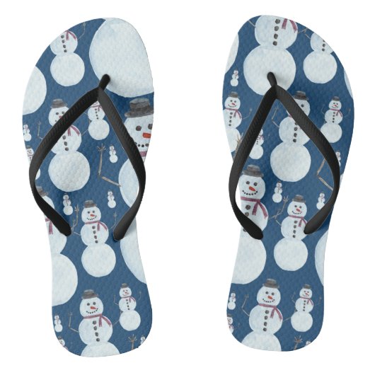 Cute Frosty Blue Snowman Waterverf Pattern Teenslippers (Voetbed)