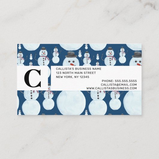 Cute Frosty Blue Snowman Waterverf Pattern Visitekaartje (Achterkant)