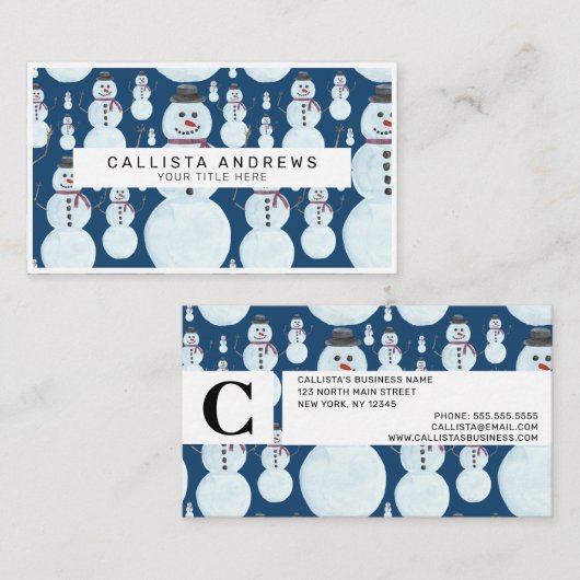 Cute Frosty Blue Snowman Waterverf Pattern Visitekaartje (Voorkant / Achterkant)
