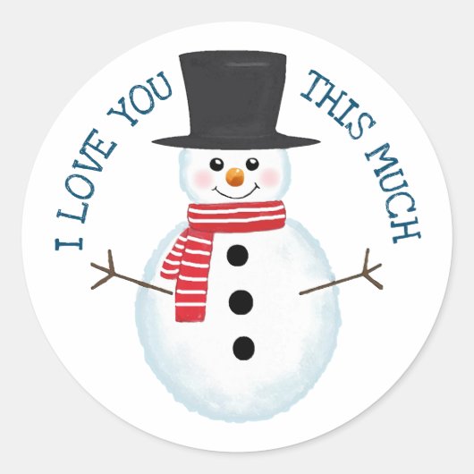 Cute Frosty Snowman Love Kerstmis Ronde Sticker (Voorkant)