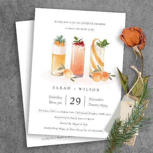 Cute Fruit Cocktail Orange Couples Invitation douc