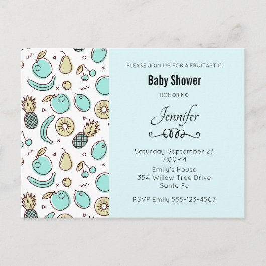 Cute Fruit Pattern Summery Thmed Baby shower Uitnodiging Briefkaart (Voorkant)