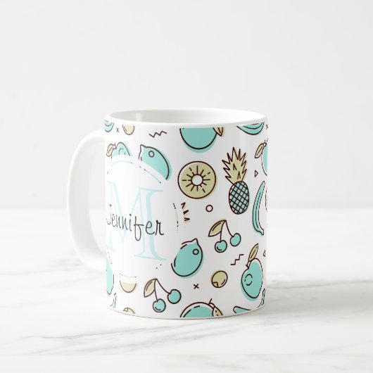 Cute Fruit Pattern Summery Thormy Monogram Koffiemok (Voorkant links)