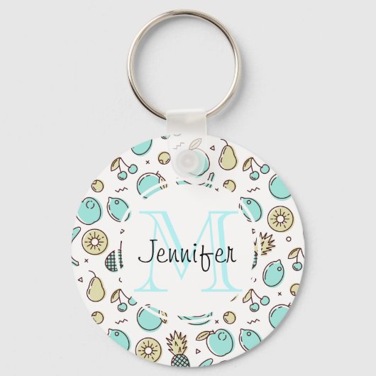 Cute Fruit Pattern Summery Thormy Monogram Sleutelhanger (Voorkant)