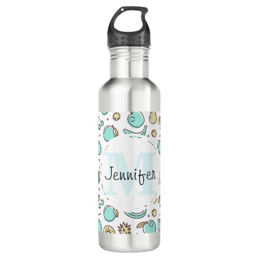 Cute Fruit Pattern Summery Thormy Monogram Waterfles (Voorkant)