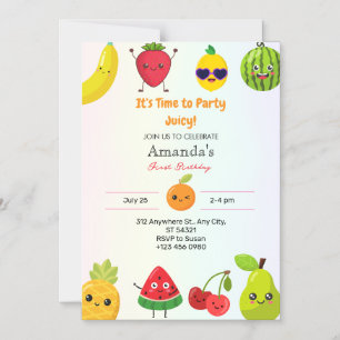 Cute Fruits Eerste 1e Verjaardag Meisje Magnetisch Magnetische Uitnodiging
