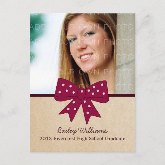 Cute Fuchsia Bow Afstuderen Briefkaart (Voorkant)