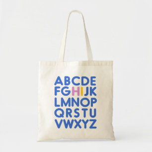 Cute Fun Alphabet Typography Blue Library Book Tote Bag