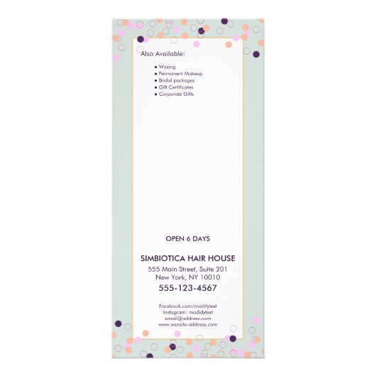 Cute Fun Confetti Salon Tarifs Menu Service (Dos)