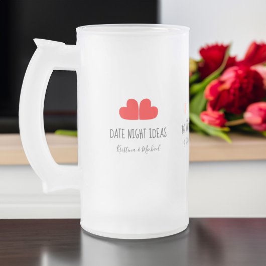 Cute Fun DATE Night IDEAS Hartelijk met uw namen Matglas Bierpul