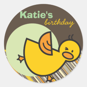 Cute Fun Duckies Ducks Children Kind Birthday Part Ronde Sticker