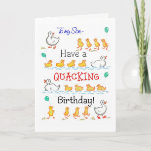 Cute Fun Ducklings Quacking Birthday, voor Zoon Kaart