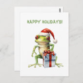Cute Fun Fabrique Frog Christmas Holiday Carte pos (Devant / Derrière)