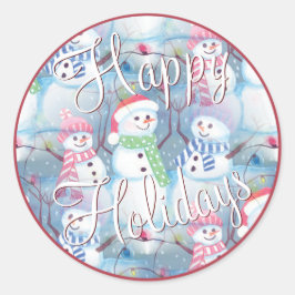Cute Fun Funny Kerstfeestdag Snowmen Pattern Ronde Sticker