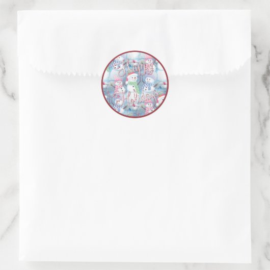 Cute Fun Funny Kerstfeestdag Snowmen Pattern Ronde Sticker (Tas)