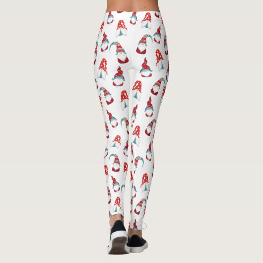 Cute Fun Gnome Elf Modern Nordic Pattern White Leggings (Achterkant)