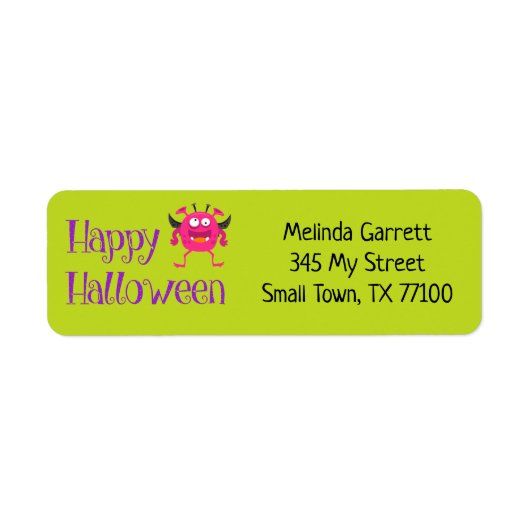 Cute Fun Green Roze Little Monster Custom Address Etiket (Voorkant)
