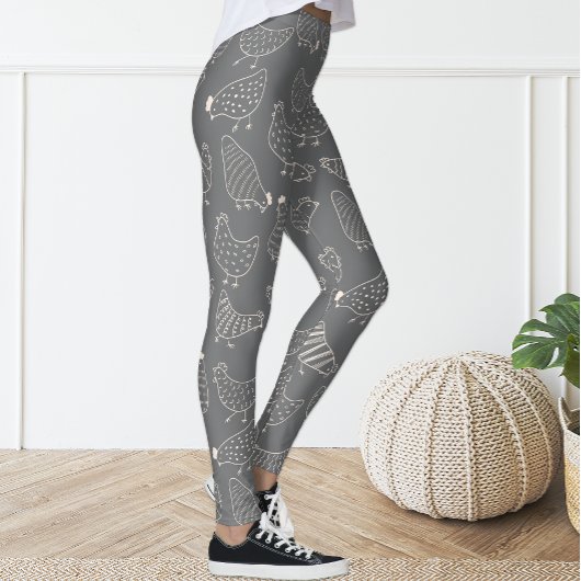 Cute Fun Gris Blanc Poulet Silhouette Leggings