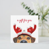 Cute Fun Kerstmis Dog Reindebandkaartje (Staand voorkant)