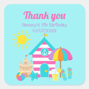 Cute Fun Kinder Beach Summer Birthday Dank je Vierkante Sticker