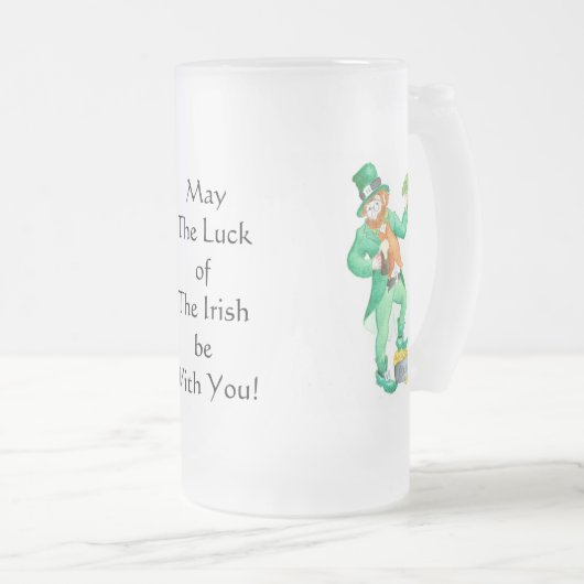 Cute Fun Leprechaun "Luck of the Irish" Matglas Bierpul (Voorkant rechts)