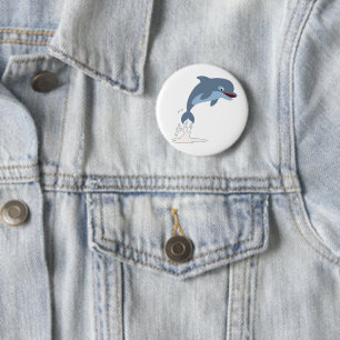 Cute Fun-Loving Cartoon Dolphin Ronde Button 5,7 Cm